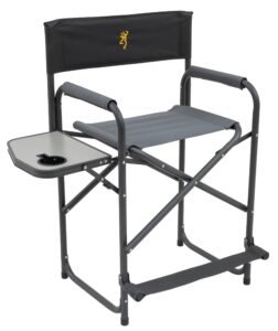 browning directors chair - outdoor folding chairs made with durable fabric and sturdy aluminum/steel frame, with extra tall seat and flip-down footrest, plus, charcoal/gray
