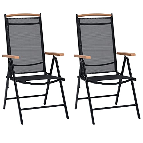 PSFANMZX Folding Patio Chairs 2 pcs,Outdoor Lounge Furniture,Balcony Chair,Lawn Chairs, Deck Chairs,for Deck Garden Lawn Balcony Backyard Poolside, Aluminum and Textilene Black