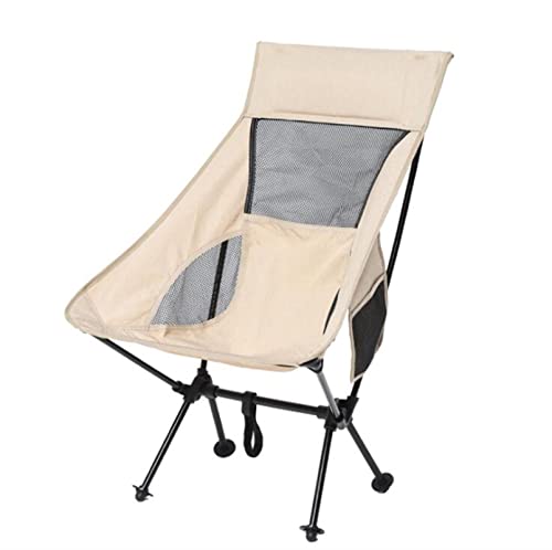 Outdoor Camping Chair Portable Outdoor Folding Camping Fishing Chairs Aluminum Alloy Garden Moon Beach Backrest Chair Foldable Chair Beach Portable Folding Chair (Color : Khaki)