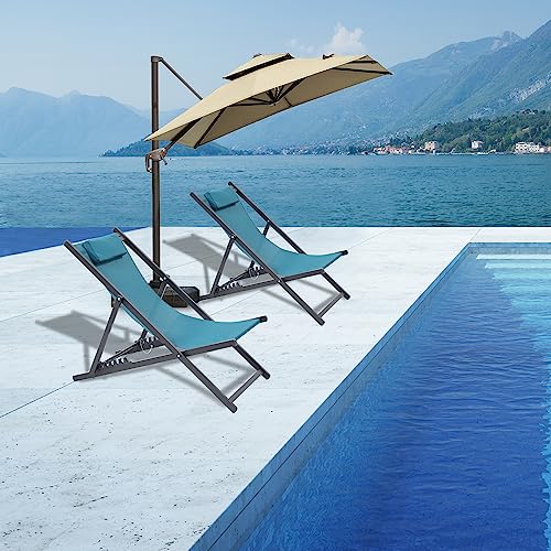 BETTAHOME Outdoor Aluminum Patio Sling Chairs, Beach Deck Chair, Portable Folding Lounge Chairs, Height Adjustable, Set of 2, Teal Color