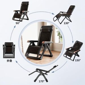 LXHLHWXF Zero Gravity Recliner，90°-170° Adjustable Backrest Folding Chair, Office Siesta Chair, Aluminum Alloy Square Tube Frame, Wood Grain Armrest Sun Loungers, Bearing 200KG(Color:Brown)