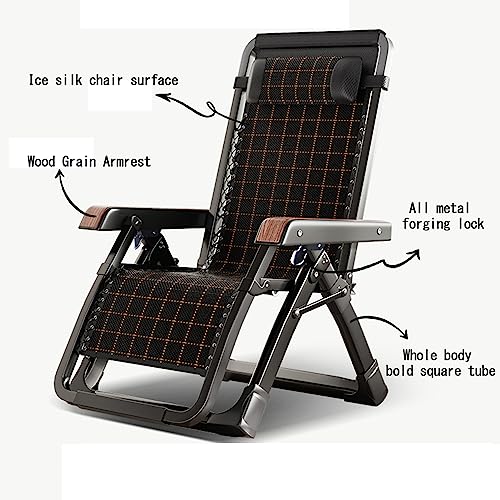 LXHLHWXF Zero Gravity Recliner，90°-170° Adjustable Backrest Folding Chair, Office Siesta Chair, Aluminum Alloy Square Tube Frame, Wood Grain Armrest Sun Loungers, Bearing 200KG(Color:Brown)