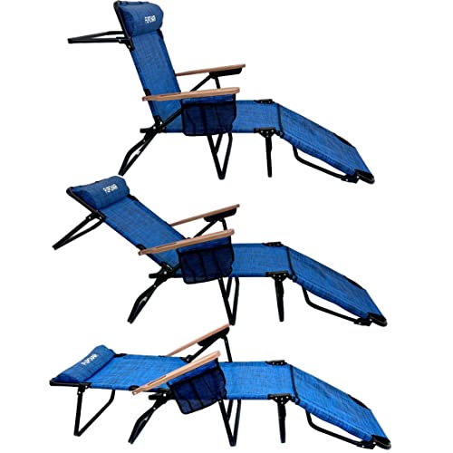 EasyGo Product FLIP Patio Chaise Lounger Chair for Tanning with Face & Arm Holes 4 Legs Support Textilene Material 6 Position Reclining Head Rest Pillow Beach or Home Use-PATENTS Pending, Blue