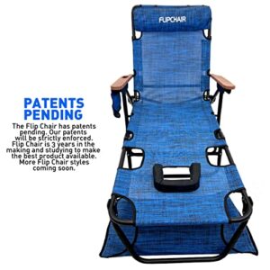 EasyGo Product FLIP Patio Chaise Lounger Chair for Tanning with Face & Arm Holes 4 Legs Support Textilene Material 6 Position Reclining Head Rest Pillow Beach or Home Use-PATENTS Pending, Blue