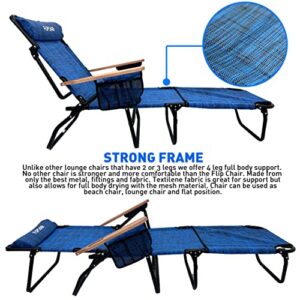 EasyGo Product FLIP Patio Chaise Lounger Chair for Tanning with Face & Arm Holes 4 Legs Support Textilene Material 6 Position Reclining Head Rest Pillow Beach or Home Use-PATENTS Pending, Blue