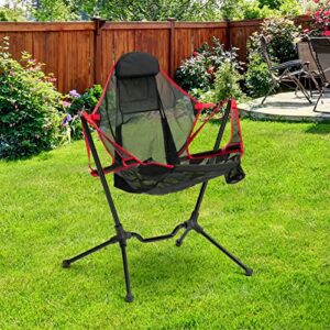 alimorden oversize outdoor folding chair camping chair equipment lounge chair，portable， ultralight aluminum rocking chair, comfortable backrest outdoor hammock lounger with cup bag， red