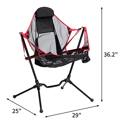 ALIMORDEN Oversize Outdoor Folding Chair Camping Chair Equipment Lounge Chair，Portable， Ultralight Aluminum Rocking Chair, Comfortable Backrest Outdoor Hammock Lounger with Cup Bag， Red