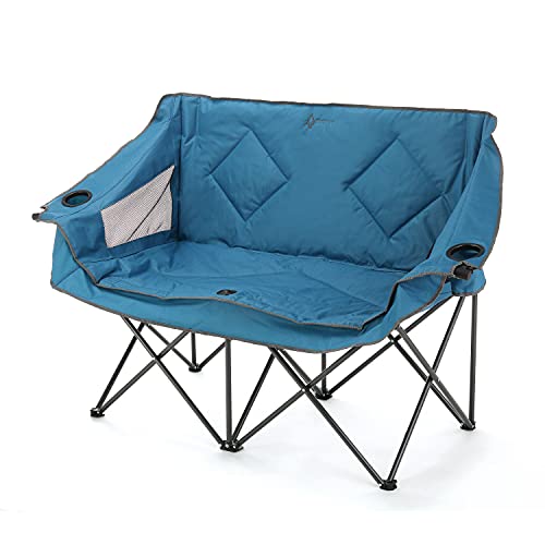 ARROWHEAD OUTDOOR Portable Folding Double Duo Camping Chair Loveseat w/ 2 Cup & Wine Glass Holder & GCI Outdoor Comfort Pro Rocker Collapsible Rocking Chair & Outdoor Camping Chair, Indigo