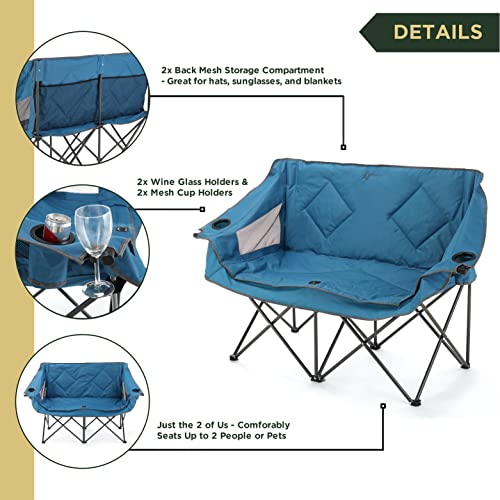 ARROWHEAD OUTDOOR Portable Folding Double Duo Camping Chair Loveseat w/ 2 Cup & Wine Glass Holder & GCI Outdoor Comfort Pro Rocker Collapsible Rocking Chair & Outdoor Camping Chair, Indigo