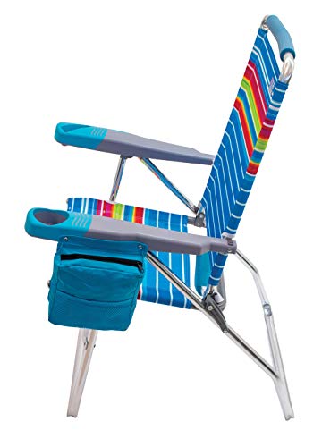 Rio Gear Beach 17" Extended Height 4-Position Folding Beach Chair -Polyester & Rio Beach Big Boy 4-Position 13" High Seat Backpack Beach or Camping Folding Chair, Pop Surf Stripes