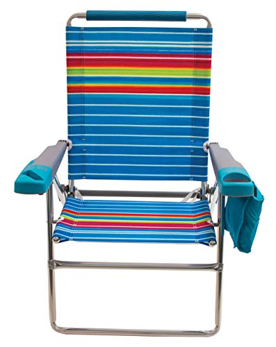 Rio Gear Beach 17" Extended Height 4-Position Folding Beach Chair -Polyester & Rio Beach Big Boy 4-Position 13" High Seat Backpack Beach or Camping Folding Chair, Pop Surf Stripes