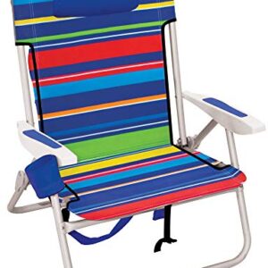 Rio Gear Beach 17" Extended Height 4-Position Folding Beach Chair -Polyester & Rio Beach Big Boy 4-Position 13" High Seat Backpack Beach or Camping Folding Chair, Pop Surf Stripes