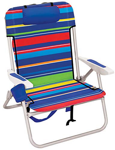 Rio Gear Beach 17" Extended Height 4-Position Folding Beach Chair -Polyester & Rio Beach Big Boy 4-Position 13" High Seat Backpack Beach or Camping Folding Chair, Pop Surf Stripes