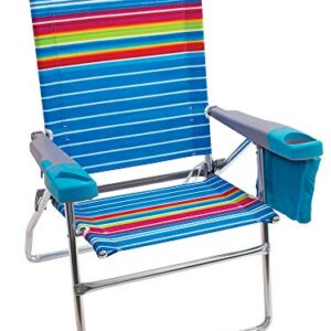 Rio Gear Beach 17" Extended Height 4-Position Folding Beach Chair -Polyester & Rio Beach Big Boy 4-Position 13" High Seat Backpack Beach or Camping Folding Chair, Pop Surf Stripes