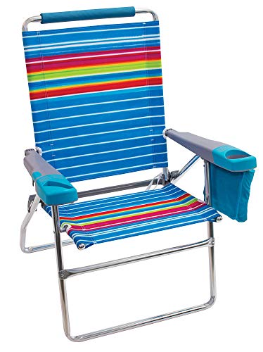 Rio Gear Beach 17" Extended Height 4-Position Folding Beach Chair -Polyester & Rio Beach Big Boy 4-Position 13" High Seat Backpack Beach or Camping Folding Chair, Pop Surf Stripes