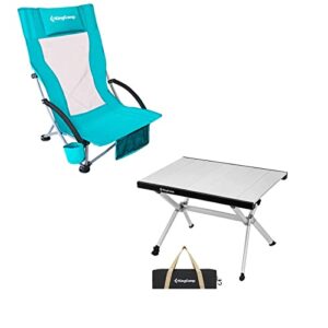 kingcamp low sling beach chairs,folding mesh reclining back low seat beach chair small camping folding table aluminum portable picnic table for sand camping lawn concert travel
