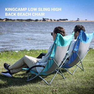 KingCamp Low Sling Beach Chairs,Folding Mesh Reclining Back Low Seat Beach Chair Small Camping Folding Table Aluminum Portable Picnic Table for Sand Camping Lawn Concert Travel