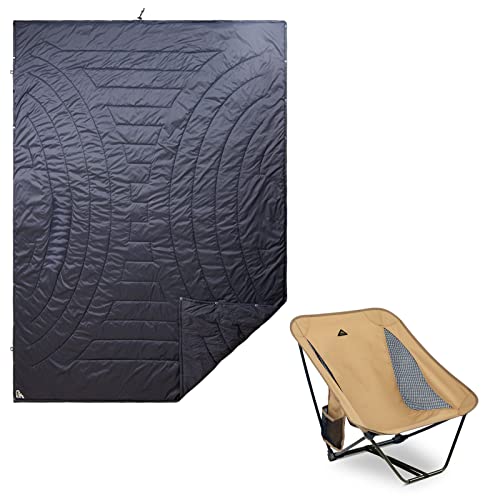 iClimb 1 Low Ground Folding Chair and 1 3M Thinsulate Insulation Warm Blanket Bundle, Ultralight Compact for Single Person Outdoor Backpacking Camping Beach Concert