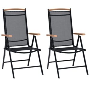 folding patio chairs 2 pcs,outdoor dining chairs,camping chair, garden chair,assembly required,can be used for deck, apartment balcony, poolside, camping, fishing, aluminum and textilene black