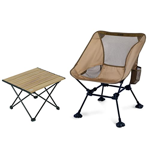 iClimb 1 Anti-Sinking Large Feet Chair and 1 Folding Table Bundle, Ultralight Compact for Solo Adult Outdoor Backpacking Camping Hiking Beach Concert Motorcycling