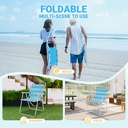 #WEJOY 2 Pack Folding Webbed Lawn Beach Chair,Heavy Duty Portable Chairs for Outside with Hard Arm,Carry Strap for Outdoor Camping Garden Concert Festival Sand Picnic BBQ