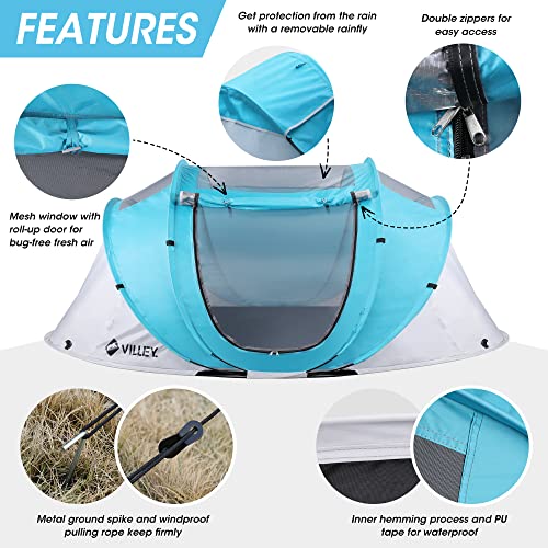 HAUSHOF High Back Beach Chair, Mesh Back Folding Chair and VILLEY 4-Person Easy Pop Up Tent, Waterproof Automatic Setup Instant Lightweight Camping Beach Tent