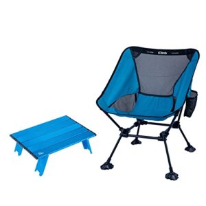 iclimb 1 anti-sinking large feet chair and 1 mini folding table bundle, ultralight compact for single adult outdoor backpacking camping hiking beach concert