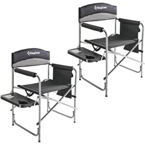 kingcamp camping chairs 2 pack with side table cup holder, outdoor portable folding directors style for beach trip lawn picnic patio backyard festival hiking sports event, one size, black/medium grey