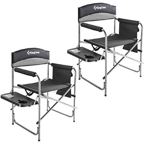 KingCamp Camping Chairs 2 Pack with Side Table Cup Holder, Outdoor Portable Folding Directors Style for Beach Trip Lawn Picnic Patio Backyard Festival Hiking Sports Event, One Size, Black/Medium Grey