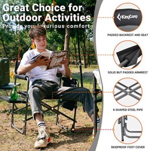 KingCamp Camping Chairs 2 Pack with Side Table Cup Holder, Outdoor Portable Folding Directors Style for Beach Trip Lawn Picnic Patio Backyard Festival Hiking Sports Event, One Size, Black/Medium Grey