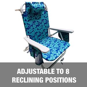 Bliss Hammocks BBC-350-BF Folding Beach Chair, 5 Reclining Positions, Detachable Cooler Bag, Blue Flower