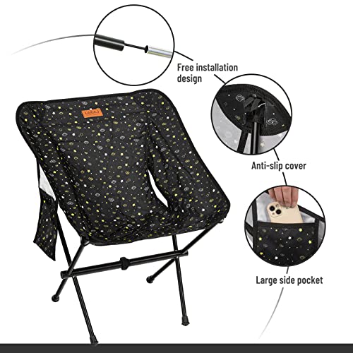G2 GO2GETHER Star-Moon Printing Lightweight Camping Folding Chair for Adult, 600D Oxford Fabric, Durable Aluminum Alloy Frame, Easy to Storage and Carry, Suit for Camping, Hiking, Go to Beach (Black)