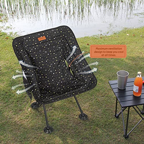 G2 GO2GETHER Star-Moon Printing Lightweight Camping Folding Chair for Adult, 600D Oxford Fabric, Durable Aluminum Alloy Frame, Easy to Storage and Carry, Suit for Camping, Hiking, Go to Beach (Black)