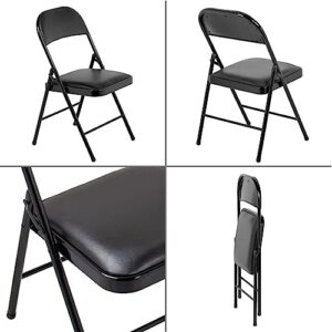 Nazhura 4 Pack Folding Chairs with Padded Cushion and Back, Khaki Metal Chairs with Comfortable Cushion and Durable Steel Frame for Home and Office, for Indoor and Outdoor Events (Black, 4 Pack)