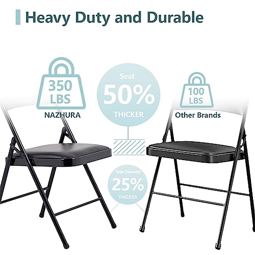 Nazhura 4 Pack Folding Chairs with Padded Cushion and Back, Khaki Metal Chairs with Comfortable Cushion and Durable Steel Frame for Home and Office, for Indoor and Outdoor Events (Black, 4 Pack)