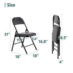 Nazhura 4 Pack Folding Chairs with Padded Cushion and Back, Khaki Metal Chairs with Comfortable Cushion and Durable Steel Frame for Home and Office, for Indoor and Outdoor Events (Black, 4 Pack)