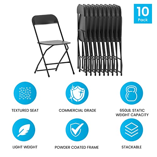 Flash Furniture Hercules Plastic Folding Chair - Black (10 Pack) | Lightweight, Durable, and Comfortable Event Chair | 650LB Weight Capacity