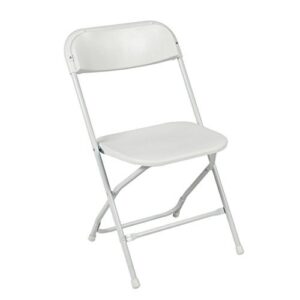 ontario furniture: stackable white metal folding chair, 800-pound weight capacity, premium steel frame with plastic seat and back