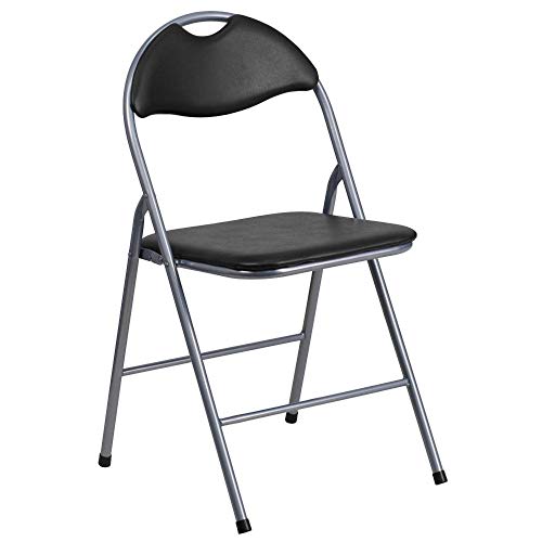 Flash Furniture 4 Pack HERCULES Series Black Vinyl Metal Folding Chair with Carrying Handle