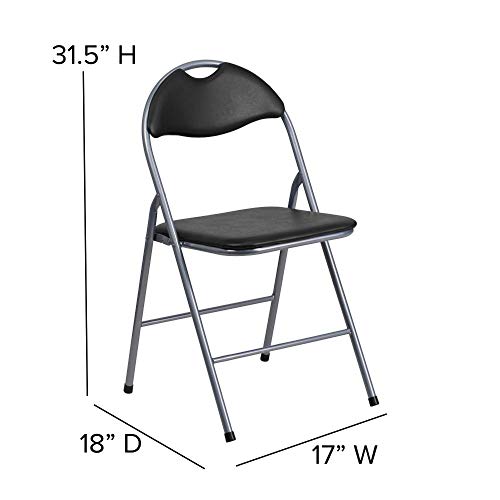 Flash Furniture 4 Pack HERCULES Series Black Vinyl Metal Folding Chair with Carrying Handle