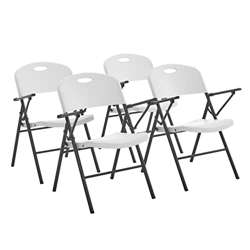 Living and More Plastic Folding Chair with Armrest, Light Weight Folding Chair, 350 Pound Capacity, White, 4pc Pack