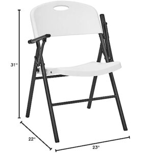 Living and More Plastic Folding Chair with Armrest, Light Weight Folding Chair, 350 Pound Capacity, White, 4pc Pack