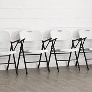 Living and More Plastic Folding Chair with Armrest, Light Weight Folding Chair, 350 Pound Capacity, White, 4pc Pack