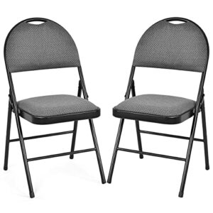 giantex 2-pcs folding chairs set - backrest chair w/handle hole, upholstered seat, fabric cover, non-slip feet pads, commercial guest chairs, foldable waiting room chair (gray, 1 count (pack of 2))