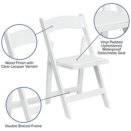 Flash Furniture HERCULES Series White Wood Folding Chair with Vinyl Padded Seat