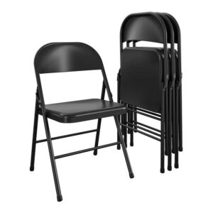 trfmy steel folding chair (4 pack), metal folding chair seat, handle hole, steel frame, folding chair for home, school, office, party, courtyard use (black)