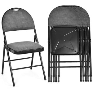 arlime 6 pcs folding chairs w/padded seats, padded folding chair w/handle hole, upholstered seat, steel frame, folding chair for home, church, school, office, wedding party, courtyard use, grey