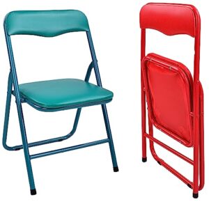 signature pack of 2 (fabric/vinyl) steel frame metal foam padded folding chairs for kids, green and red