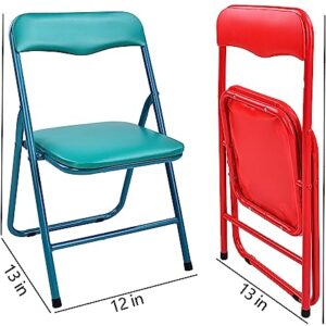 Signature Pack of 2 (Fabric/Vinyl) Steel Frame Metal Foam Padded Folding Chairs for Kids, Green and Red