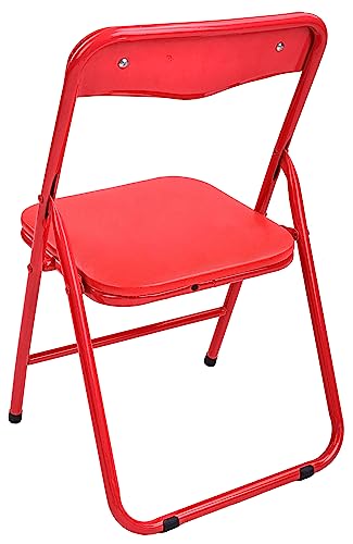 Signature Pack of 2 (Fabric/Vinyl) Steel Frame Metal Foam Padded Folding Chairs for Kids, Green and Red